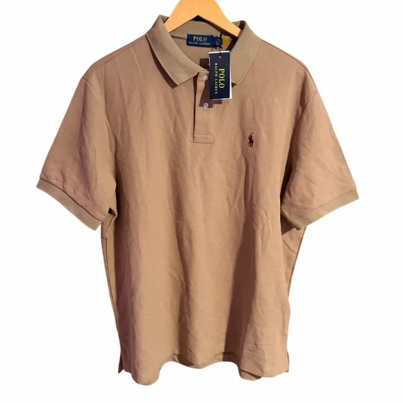 NEW Polo Ralph Lauren Tan Cotton Short Sleeve Mens Polo Shirt Size Large - Picture 3 of 9